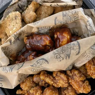 Top: garlic parmesan Middle: bbq  Bottom: hot-honey garlic