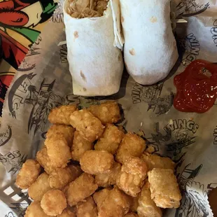 Buffalo Chicken Wrap and tater tots