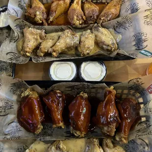 Nashville hot, garlicky parm (upper picture) chipotle peach and garlicky parm. (Lower picture)