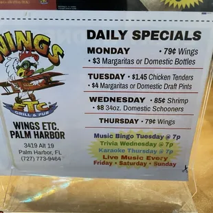 Week day specials.
