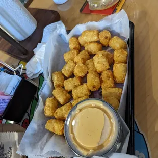 Tater tots with beer cheese