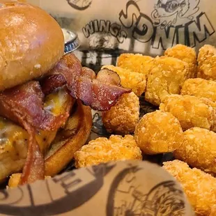 Baron Grilled Chicken Sandwich, and tots