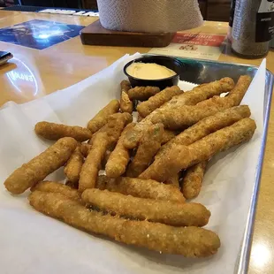 Appetizer - Fried green beans w/Southwestern sauce that has a twinge of horseradish.