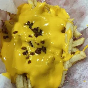 a cheeseburger with fries
