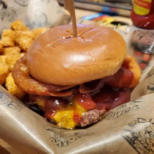 Yummy burger and tots