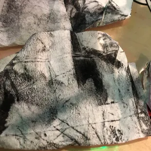 Close up of wipes after wiping my side of table