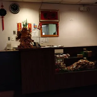 a view of a restaurant counter