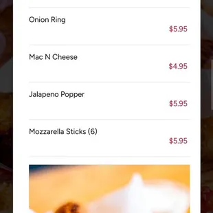 Appetizers. 4/2024. Verify prices on website.