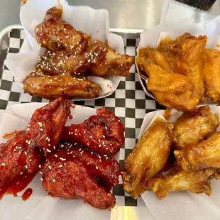 Korean kick, Fire, Peking, Mango Habanero wings