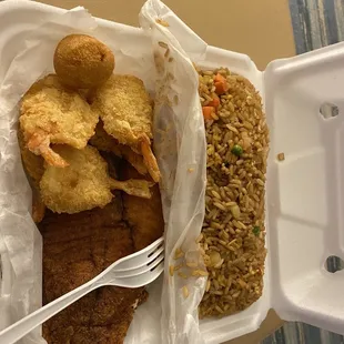 Shrimp Fried Rice Fried Tilapia  6 Pieces Butterfly Shrimp