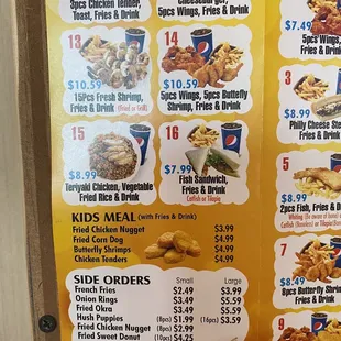 a menu for a fast food restaurant