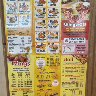 a menu for wings go