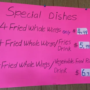 special dishes for 4 - fried whole wings only