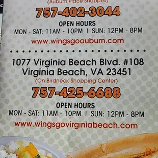 a menu for wings go