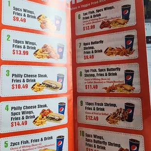 a menu for a fast food restaurant