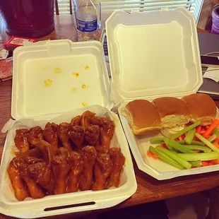 chicken wings and fried chicken, food