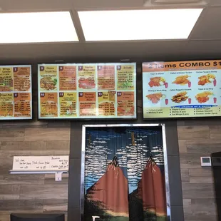 menus on the wall of a fast food restaurant