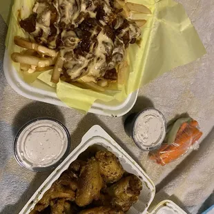 Honey BBQ Chicken Fries (ran out of Chipotle this day) and  15 pc Lemon Pepper wings for takeout during pandemic (January 2021)