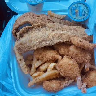 2pcs. Whiting fish &amp; 8 pcs. Of shrimp and fries and drink.