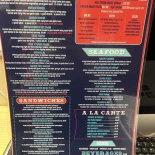 Entrees lunch specials and sandwiches