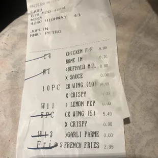 a receipt for a restaurant