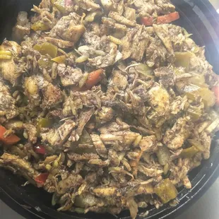 pan filled with meat and vegetables