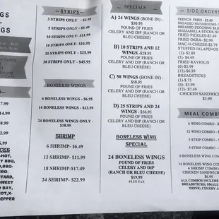 Menu as of 10 April 2021