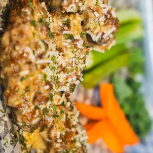 Garlic Parmesan battered jumbo wings.