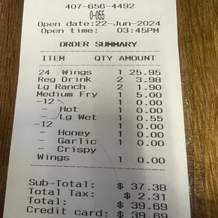 Recipt of the food