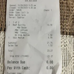 2 burritos and sauce!!!! $23.37!!!!