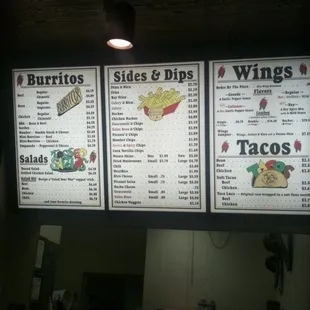 menus and prices on the wall
