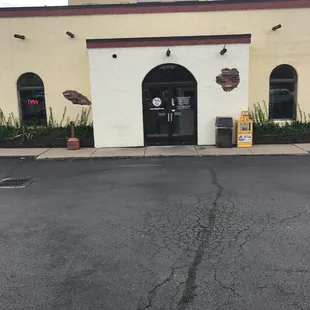 the entrance to a restaurant