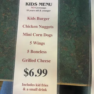 Kids menu Nov 2023