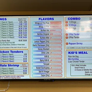 Wing Menu