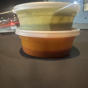 Mint chutney and buffalo sauce