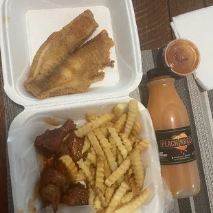 5 5 Party Wings, 1 Piece Fish &amp; Fries  Peach Krack