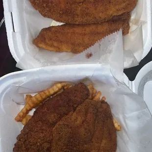 The two pieces fish combo and two piece fish that was fried in old grease. The fries were hard and tasteless.