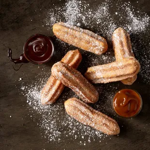 sugar coated doughnuts and dipping sauce
