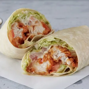 a wrap of chicken and lettuce