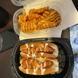 Chicken tender sandwich and fries