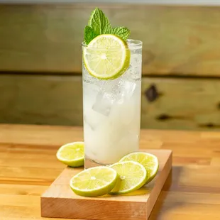 a glass of lemonade and lime