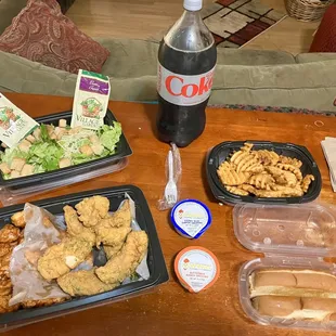 a variety of food items on a table