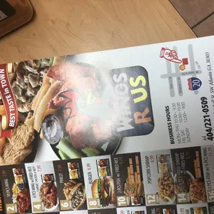 a menu for a fast food restaurant