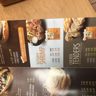 a menu for a fast food restaurant