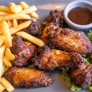 chicken wings and french fries