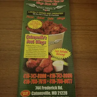 a menu for wings n more