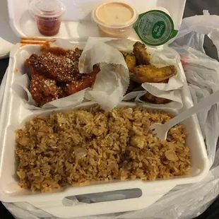 Chicken fried rice with 5 piece hot garlic Parmesan and 5 piece lemon pepper