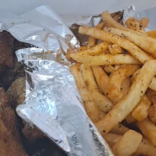 a hot dog and french fries