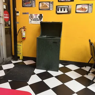 a black and white checkered floor