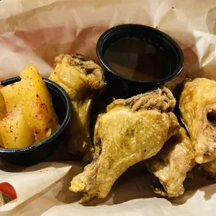 Naked wings with Hawaiian bbq sauce on side